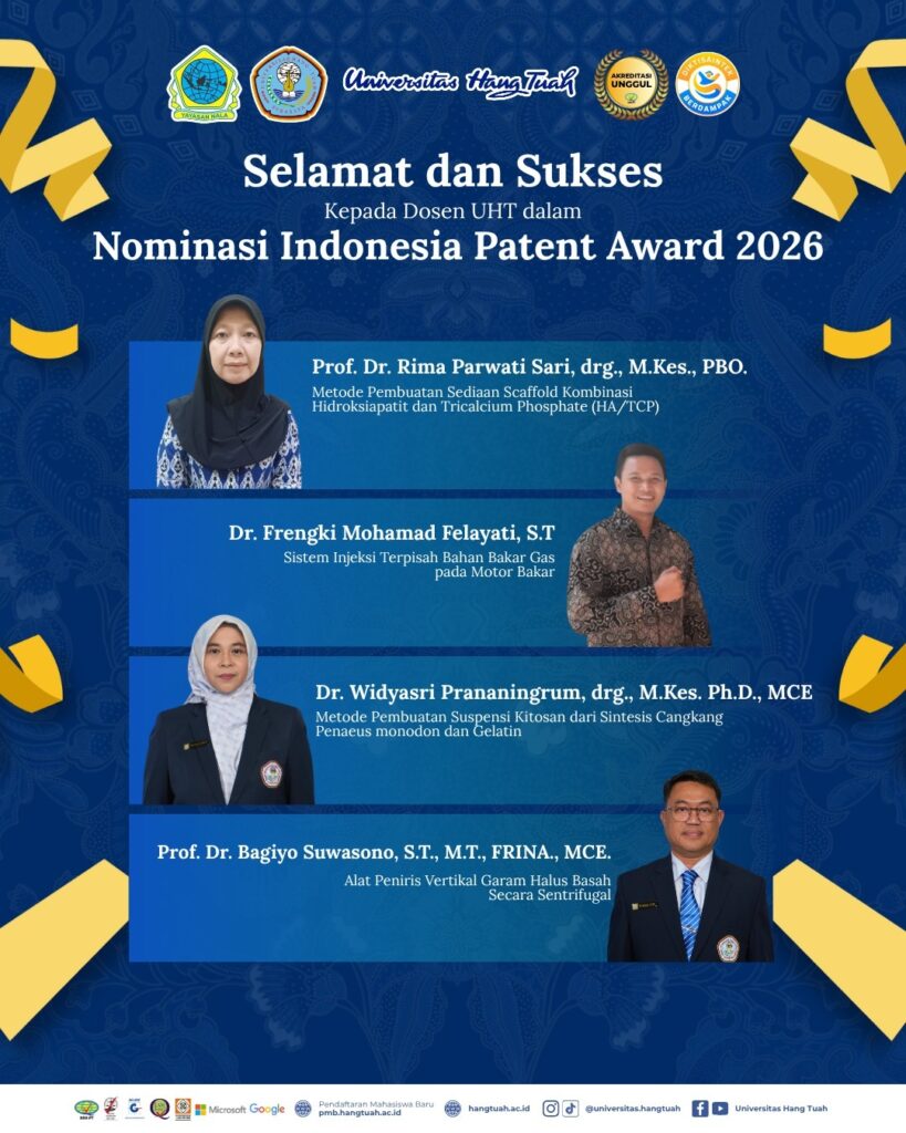 Empat Inovasi Dosen UHT Masuk Nominasi Indonesia Patent Awards 2026